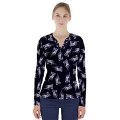 Pointing Finger Pattern V-neck Long Sleeve Top by Valentinaart