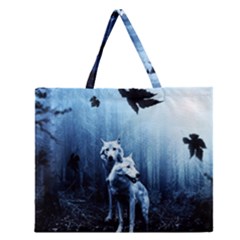 Wolfs Zipper Large Tote Bag by Valentinaart