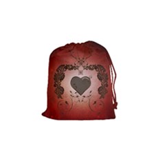 Wonderful Heart With Decorative Elements Drawstring Pouch (small) by FantasyWorld7