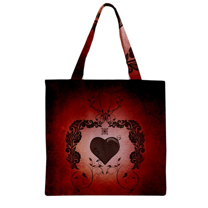 Wonderful Heart With Decorative Elements Zipper Grocery Tote Bag