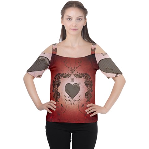 Wonderful Heart With Decorative Elements Cutout Shoulder Tee by FantasyWorld7