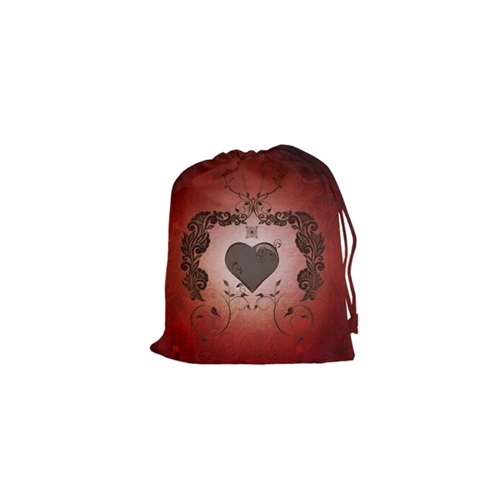 Wonderful Heart With Decorative Elements Drawstring Pouch (XS)