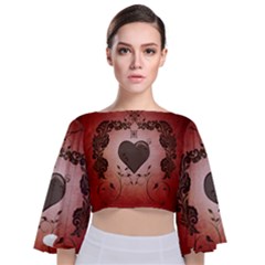 Wonderful Heart With Decorative Elements Tie Back Butterfly Sleeve Chiffon Top by FantasyWorld7