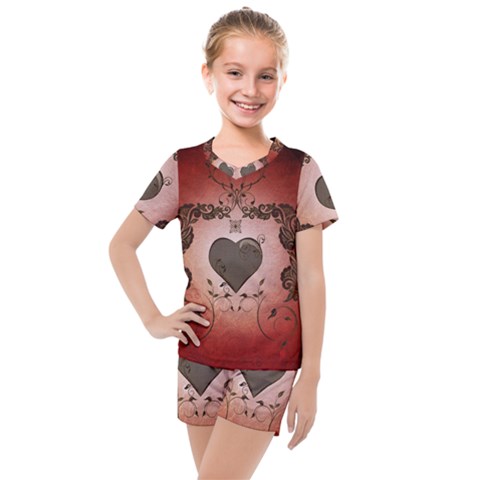 Wonderful Heart With Decorative Elements Kids  Mesh Tee And Shorts Set by FantasyWorld7