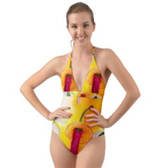 Three Red Chili Peppers Halter Cut-out One Piece Swimsuit by FunnyCow