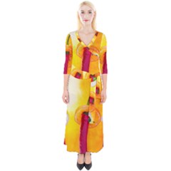 Three Red Chili Peppers Quarter Sleeve Wrap Maxi Dress by FunnyCow