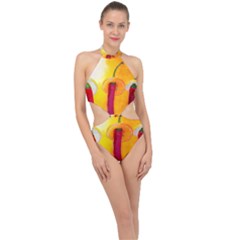 Three Red Chili Peppers Halter Side Cut Swimsuit by FunnyCow