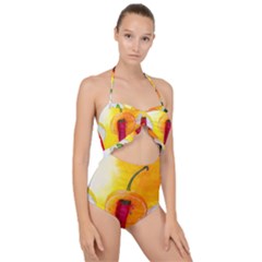 Three Red Chili Peppers Scallop Top Cut Out Swimsuit by FunnyCow