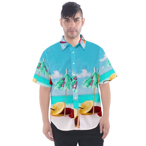 Red Chili Peppers On The Beach Men s Short Sleeve Shirt by FunnyCow