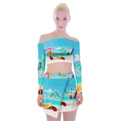 Red Chili Peppers On The Beach Off Shoulder Top With Mini Skirt Set by FunnyCow