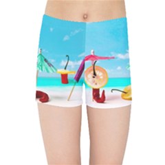 Red Chili Peppers On The Beach Kids Sports Shorts by FunnyCow