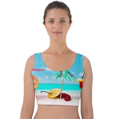 Red Chili Peppers On The Beach Velvet Crop Top by FunnyCow