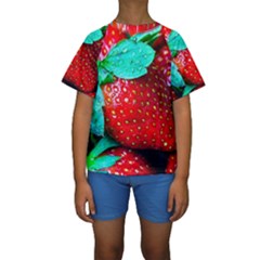 Red Strawberries Kids  Short Sleeve Swimwear by FunnyCow