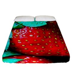 Red Strawberries Fitted Sheet (queen Size) by FunnyCow