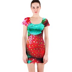 Red Strawberries Short Sleeve Bodycon Dress by FunnyCow