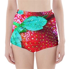 Red Strawberries High-waisted Bikini Bottoms by FunnyCow