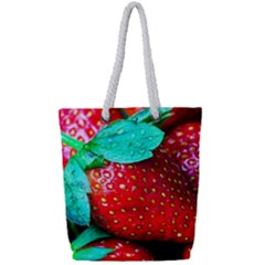 Red Strawberries Full Print Rope Handle Tote (small) by FunnyCow