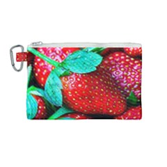 Red Strawberries Canvas Cosmetic Bag (medium) by FunnyCow