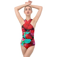 Red Strawberries Cross Front Low Back Swimsuit by FunnyCow