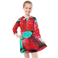 Red Strawberries Kids  Quarter Sleeve Shirt Dress by FunnyCow