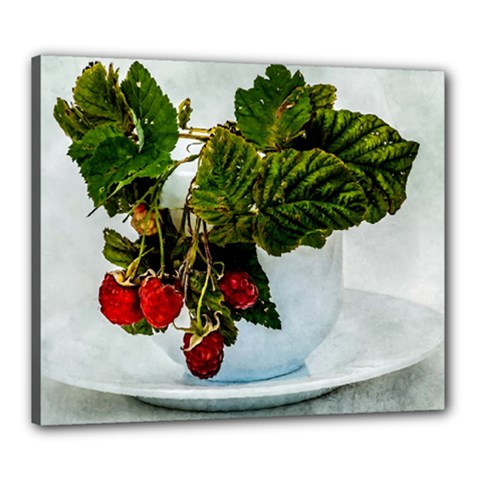 Red Raspberries In A Teacup Canvas 24  X 20  (stretched) by FunnyCow