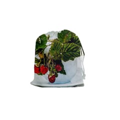 Red Raspberries In A Teacup Drawstring Pouch (small) by FunnyCow