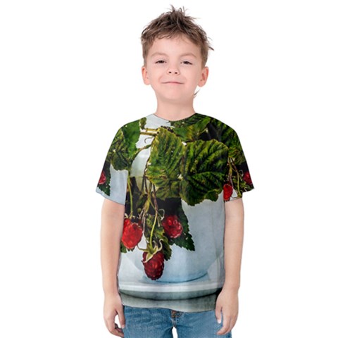 Red Raspberries In A Teacup Kids  Cotton Tee by FunnyCow