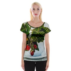 Red Raspberries In A Teacup Cap Sleeve Tops by FunnyCow