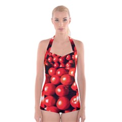 Pile Of Red Tomatoes Boyleg Halter Swimsuit  by FunnyCow