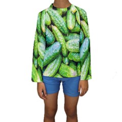 Pile Of Green Cucumbers Kids  Long Sleeve Swimwear by FunnyCow