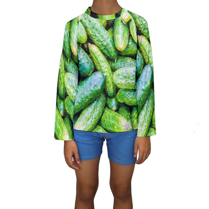 Pile Of Green Cucumbers Kids  Long Sleeve Swimwear