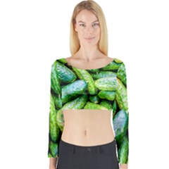 Pile Of Green Cucumbers Long Sleeve Crop Top by FunnyCow