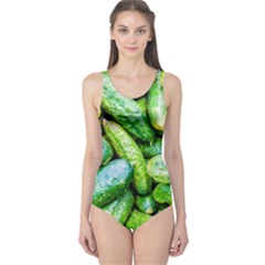 Pile Of Green Cucumbers One Piece Swimsuit by FunnyCow