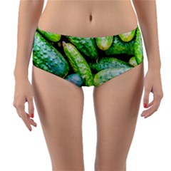 Pile Of Green Cucumbers Reversible Mid-waist Bikini Bottoms by FunnyCow