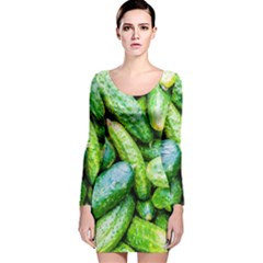 Pile Of Green Cucumbers Long Sleeve Velvet Bodycon Dress by FunnyCow