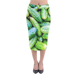 Pile Of Green Cucumbers Velvet Midi Pencil Skirt by FunnyCow