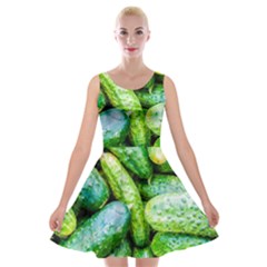 Pile Of Green Cucumbers Velvet Skater Dress by FunnyCow