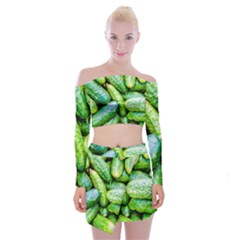 Pile Of Green Cucumbers Off Shoulder Top With Mini Skirt Set by FunnyCow