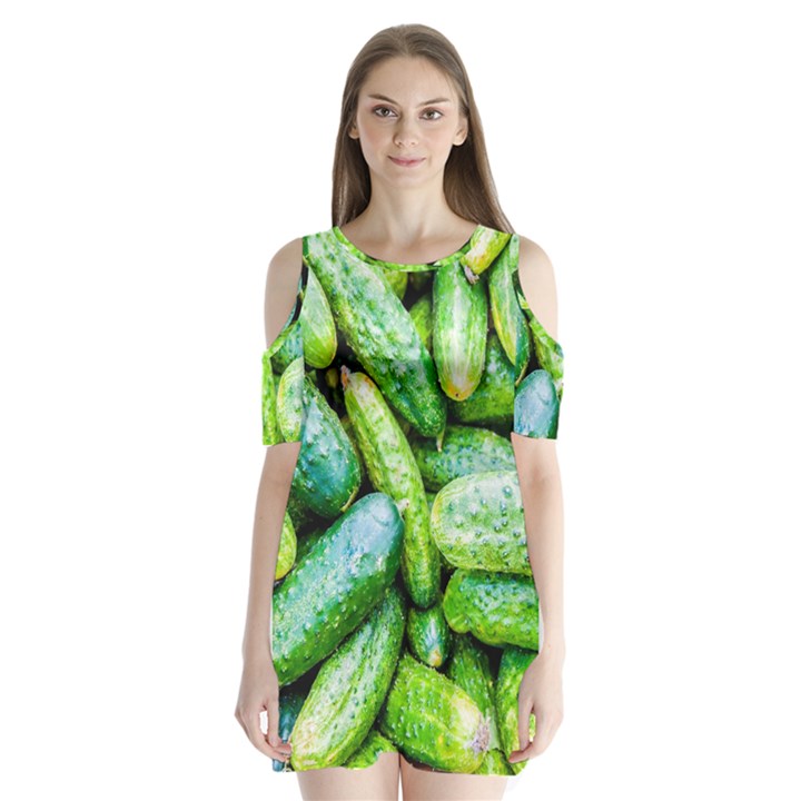 Pile Of Green Cucumbers Shoulder Cutout Velvet One Piece