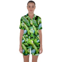 Pile Of Green Cucumbers Satin Short Sleeve Pyjamas Set by FunnyCow