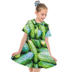 Pile Of Green Cucumbers Kids  Short Sleeve Shirt Dress by FunnyCow