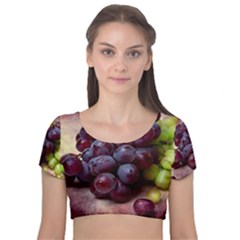 Red And Green Grapes Velvet Short Sleeve Crop Top  by FunnyCow