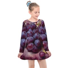 Red And Green Grapes Kids  Long Sleeve Dress by FunnyCow