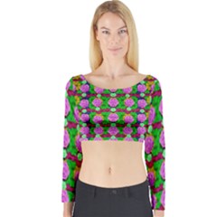 Roses And Other Flowers Love Harmony Long Sleeve Crop Top by pepitasart