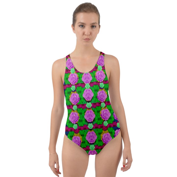 Roses And Other Flowers Love Harmony Cut-Out Back One Piece Swimsuit