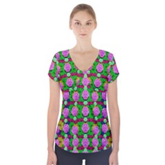 Roses And Other Flowers Love Harmony Short Sleeve Front Detail Top by pepitasart