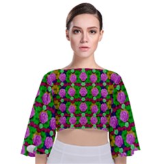 Roses And Other Flowers Love Harmony Tie Back Butterfly Sleeve Chiffon Top by pepitasart