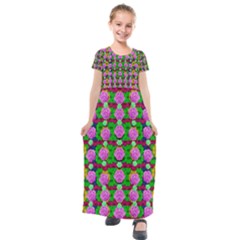 Roses And Other Flowers Love Harmony Kids  Short Sleeve Maxi Dress by pepitasart