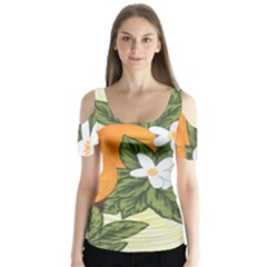 Orange Blossoms Butterfly Sleeve Cutout Tee 