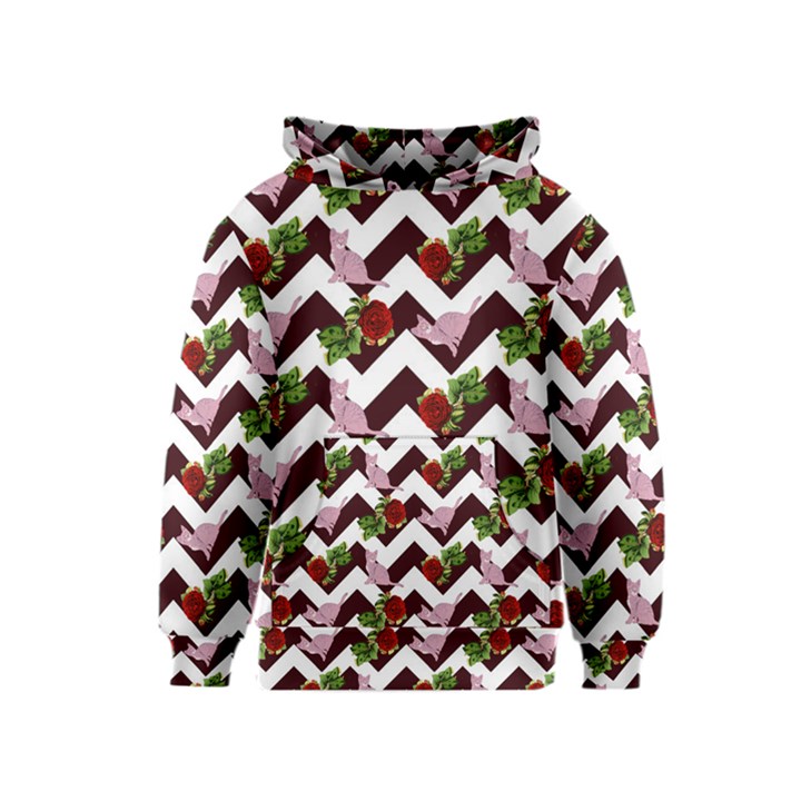 Cat Rose Chevron Kids  Pullover Hoodie